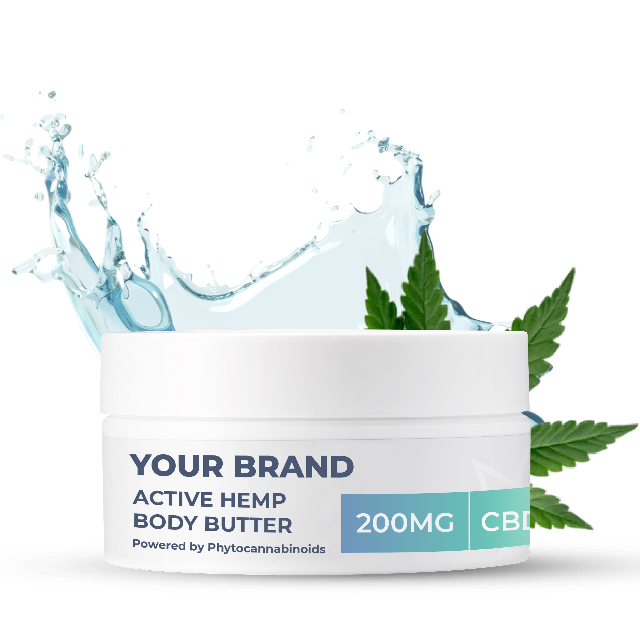 White & Private label Active Hemp CBD Body Butter supplied in a 100ml fully recyclable plastic pot