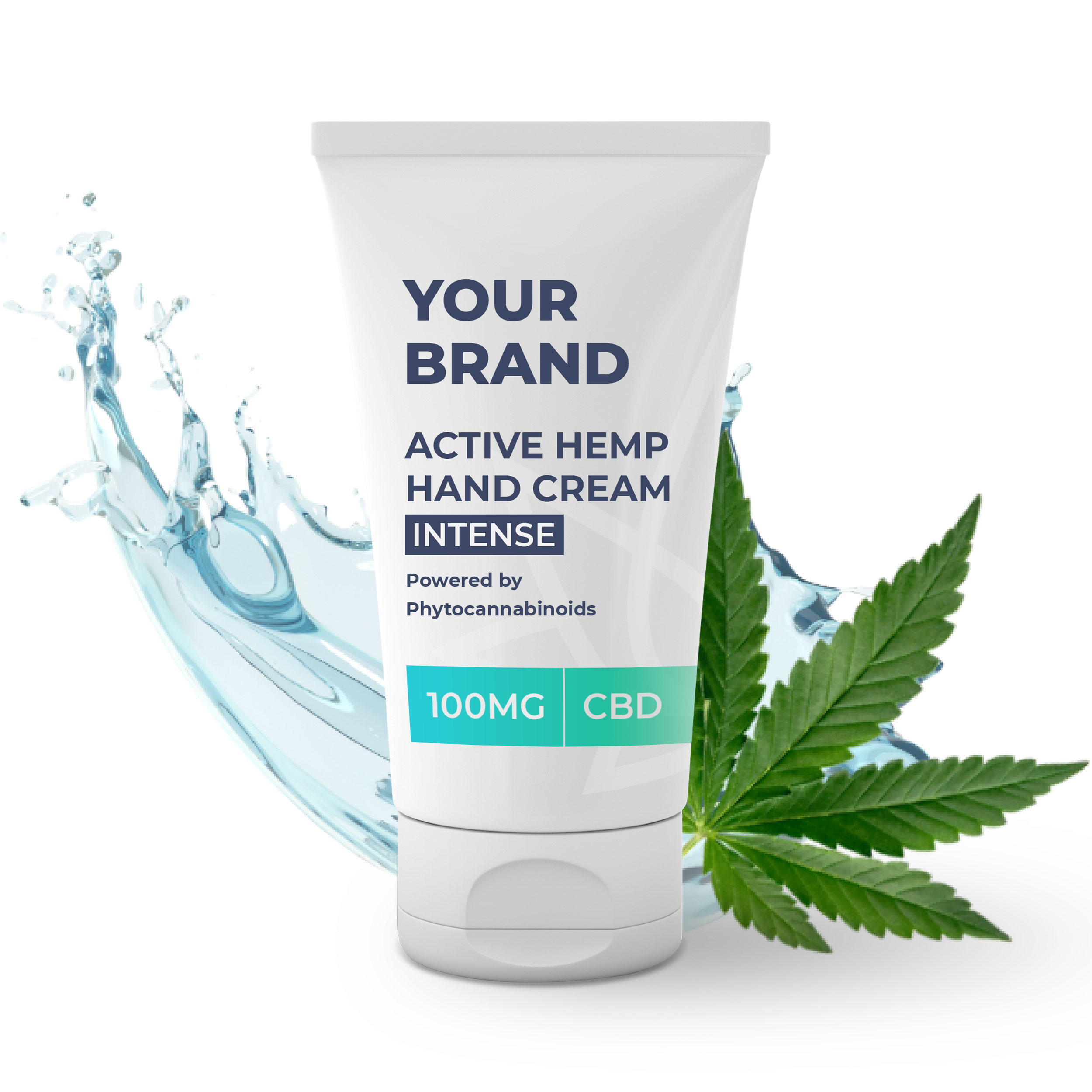 White &amp; Private Label Active Hemp CBD Hand Cream Intense wird in einem 50ml-Behälter mit Drehverschluss und Pumpspender geliefert, der vollständig recycelbar ist.