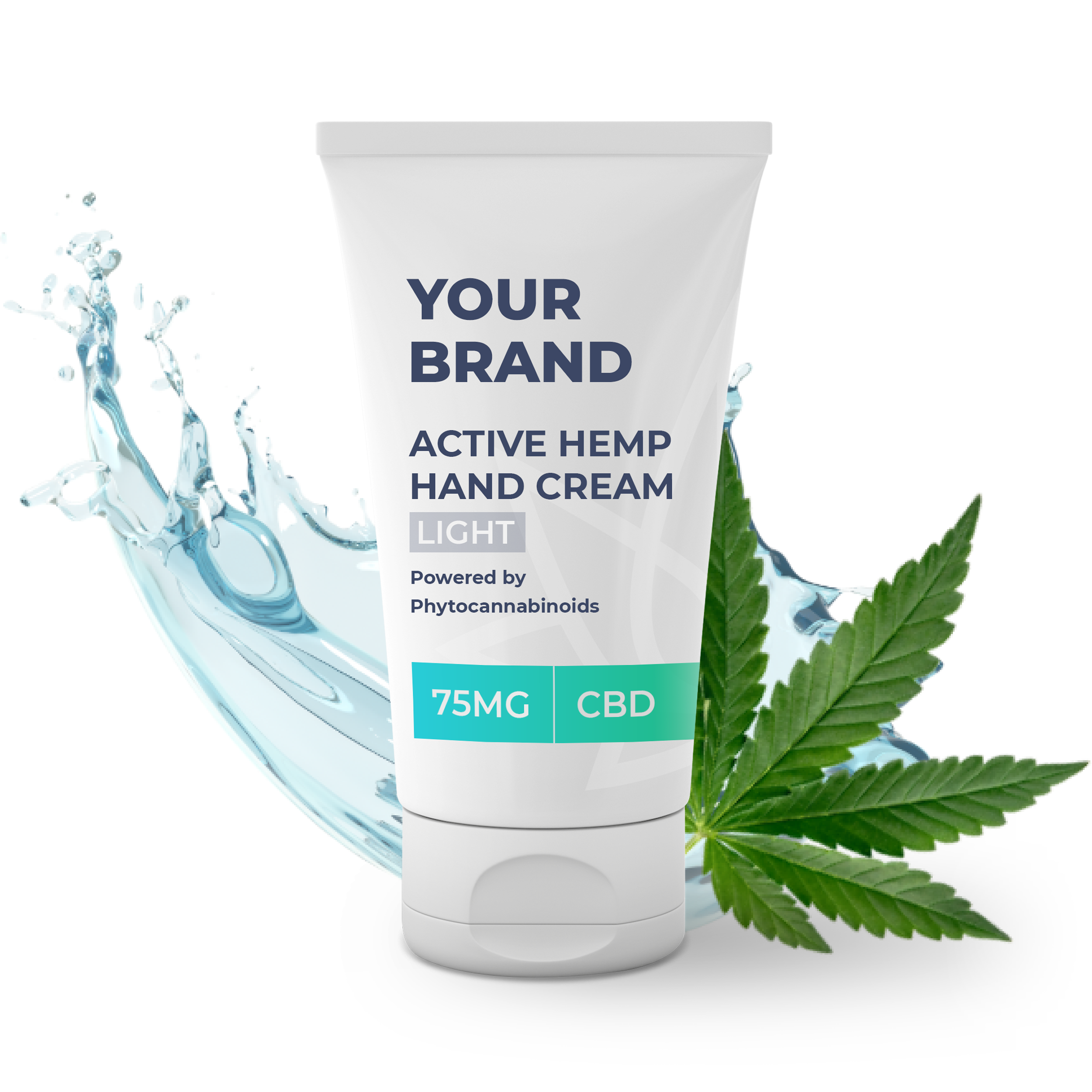White & Private label Active Hemp CBD Hand Cream Light supplied in a 50ml fully recyclable, twist top, pump dispensed, airless container