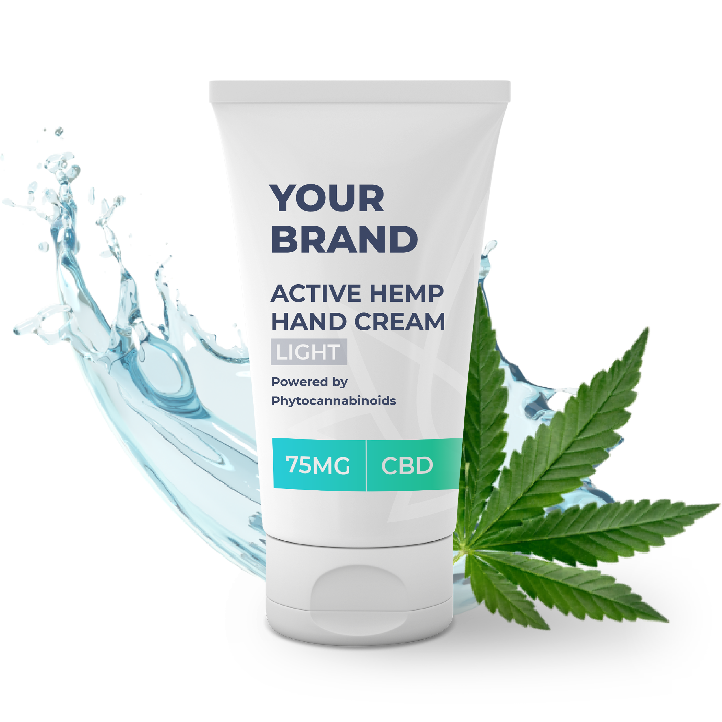 CBVIT HAND CREAM LIGHT Crème pour les mains au chanvre CBD de marque blanche et privée, fournie dans un récipient de 50 ml entièrement recyclable, à bouchon tournant et à pompe, sans air.