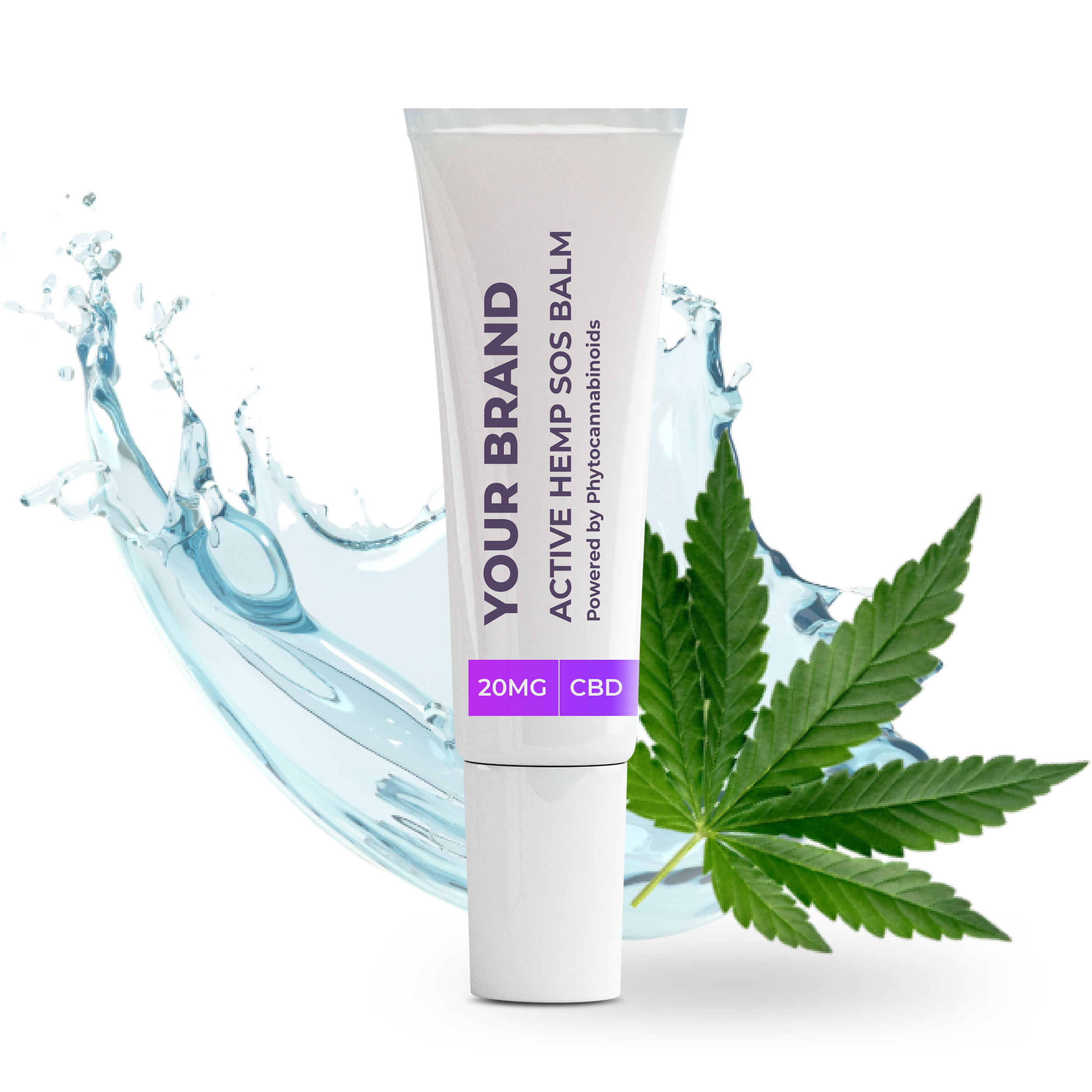 White & Private label Active Hemp CBD SOS Balm supplied in a 50ml fully recyclable, twist top, pump dispensed, airless container.