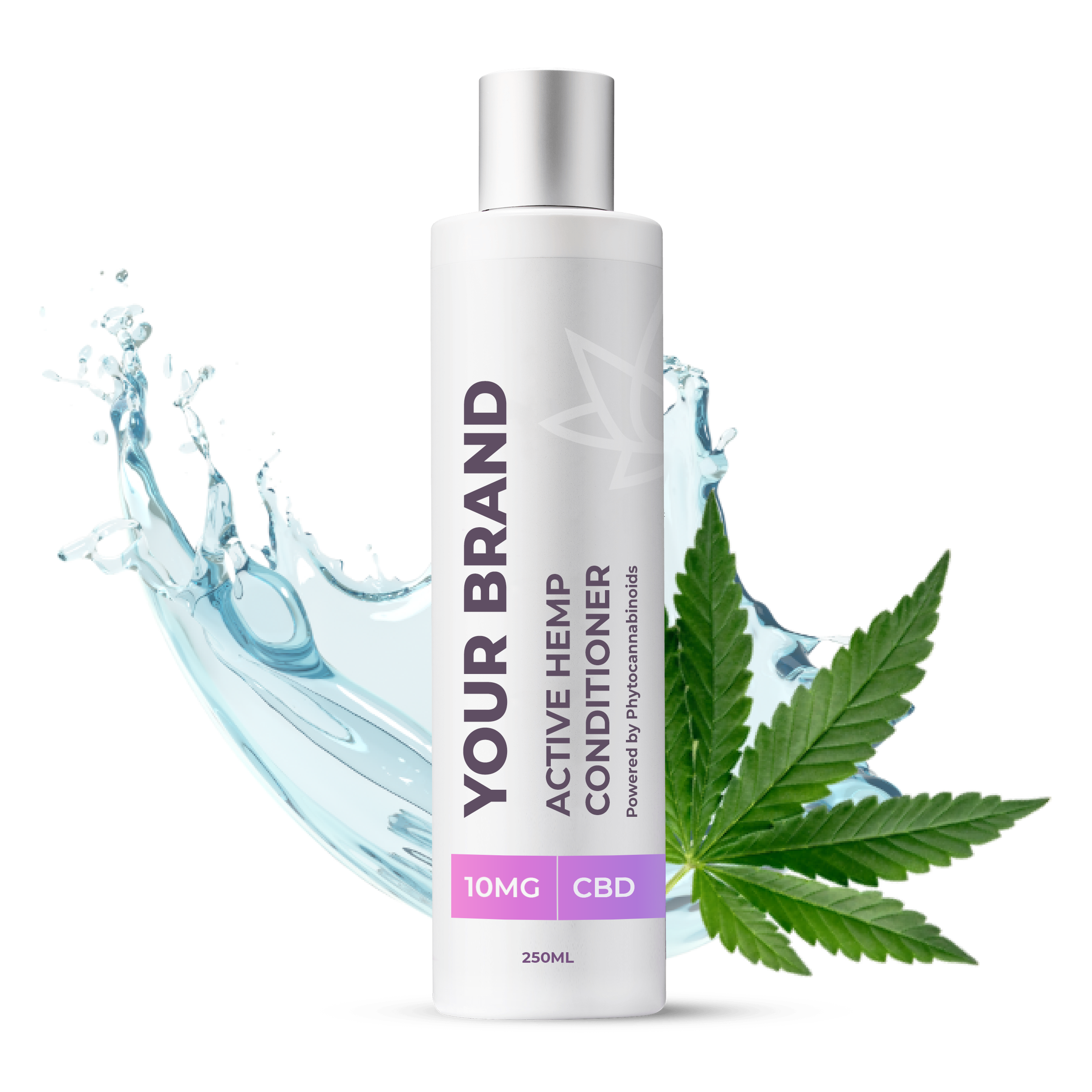 White & Private label Active Hemp CBD Conditioner supplied in a 250ml fully recyclable, twist top, pump dispensed, airless container