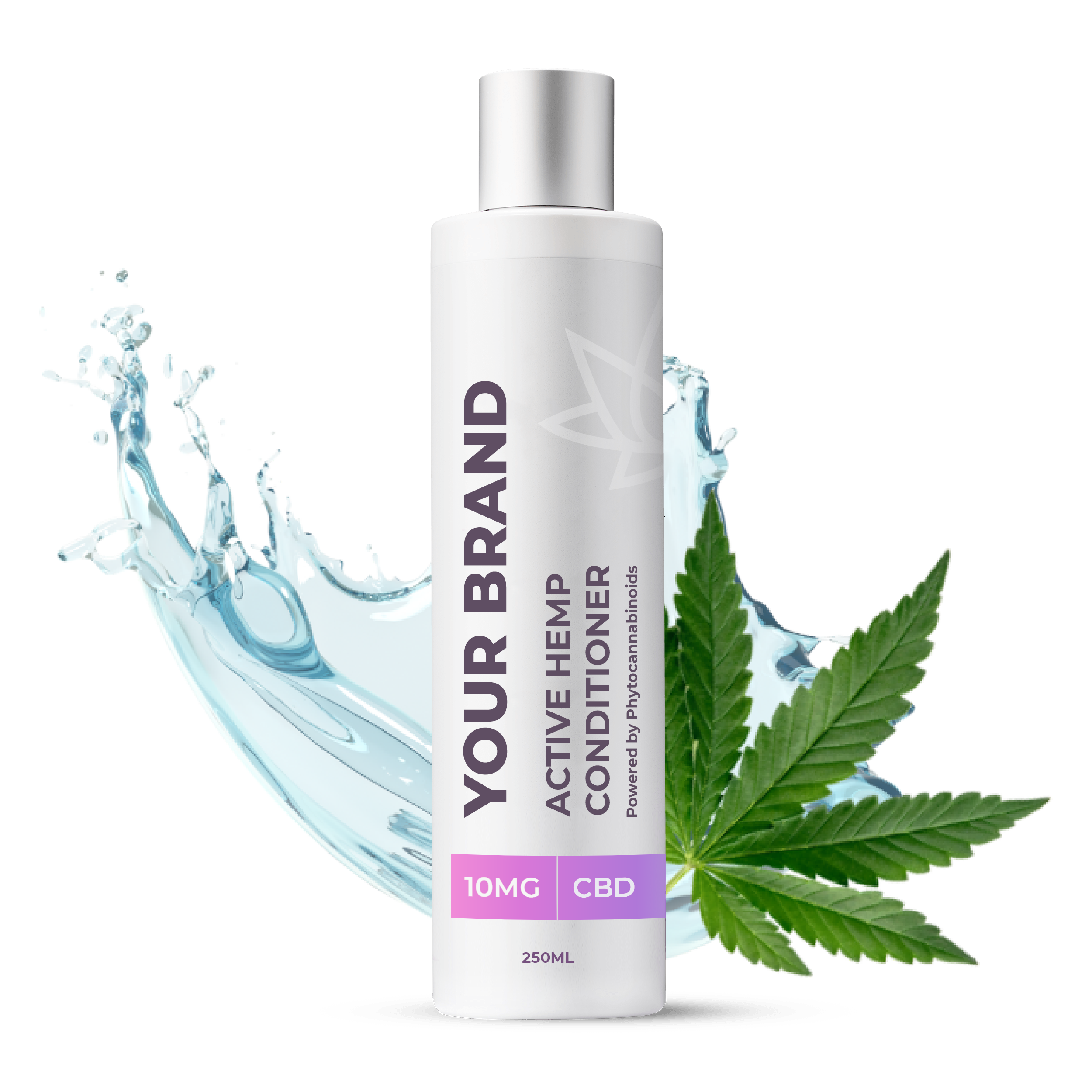 White &amp; Private Label Active Hemp CBD Conditioner wird in einem 250-ml-Behälter geliefert, der vollständig recycelbar ist, mit Drehverschluss und Pumpspender.