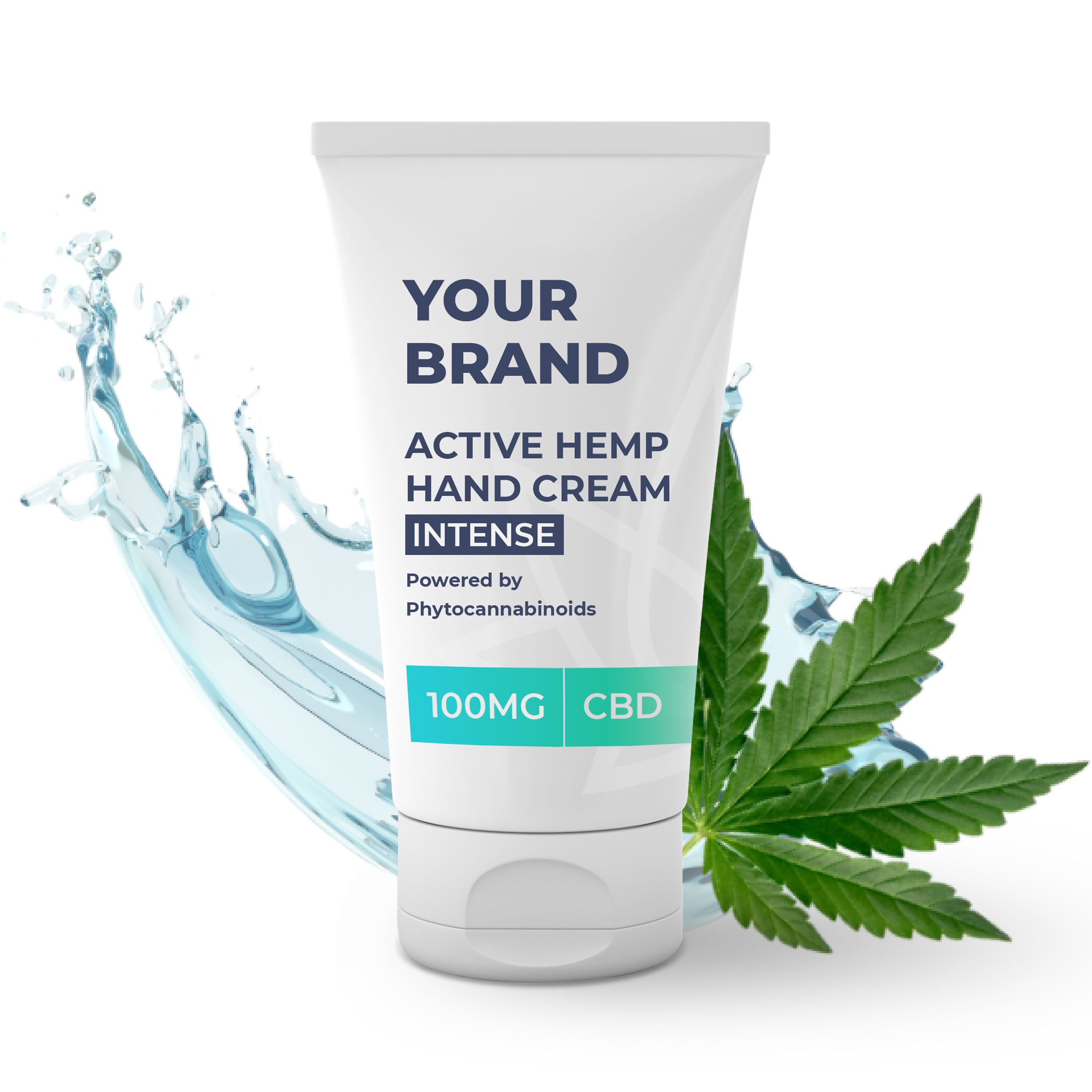 White & Private label Active Hemp CBD Hand Cream Intense supplied in a 50ml fully recyclable, twist top, pump dispensed, airless container