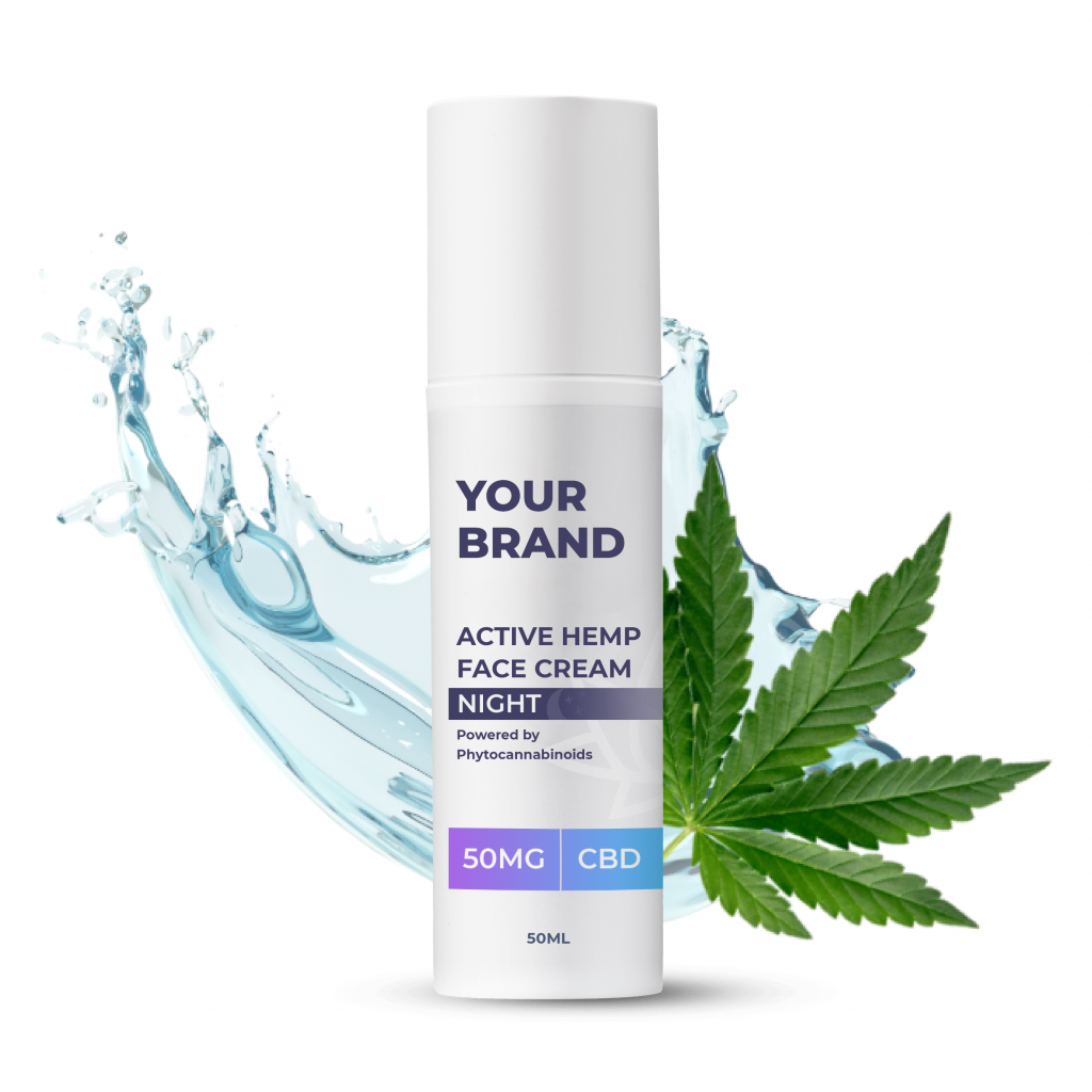 CBVit 12567 _FACE CREAM_NIGHT White & Private label Active Hemp CBD Night Cream supplied in a 50ml fully recyclable, twist top, pump dispensed, airless container
