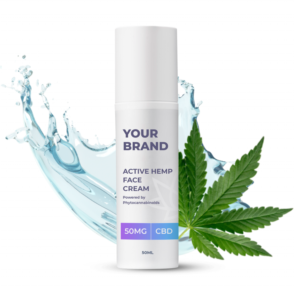 FACE CREAM La crème pour le visage au CBD est présentée dans un récipient de 50 ml entièrement recyclable, à couvercle tournant et à pompe, sans air.