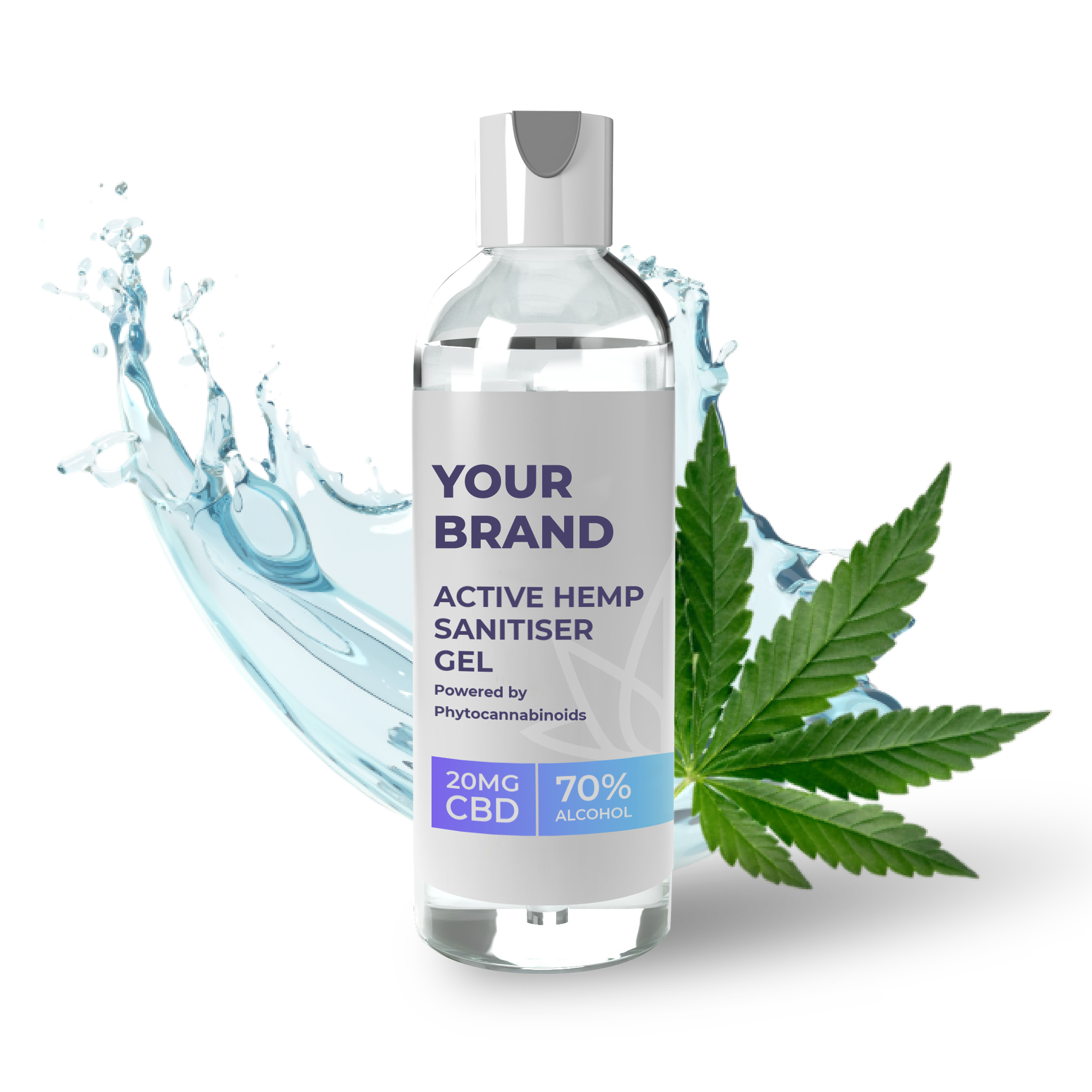 sanitiser_gel White & Private label Active Hemp CBD Sanitiser Gel supplied in a fully recyclable 100ml clear PET bottle with a fliptop