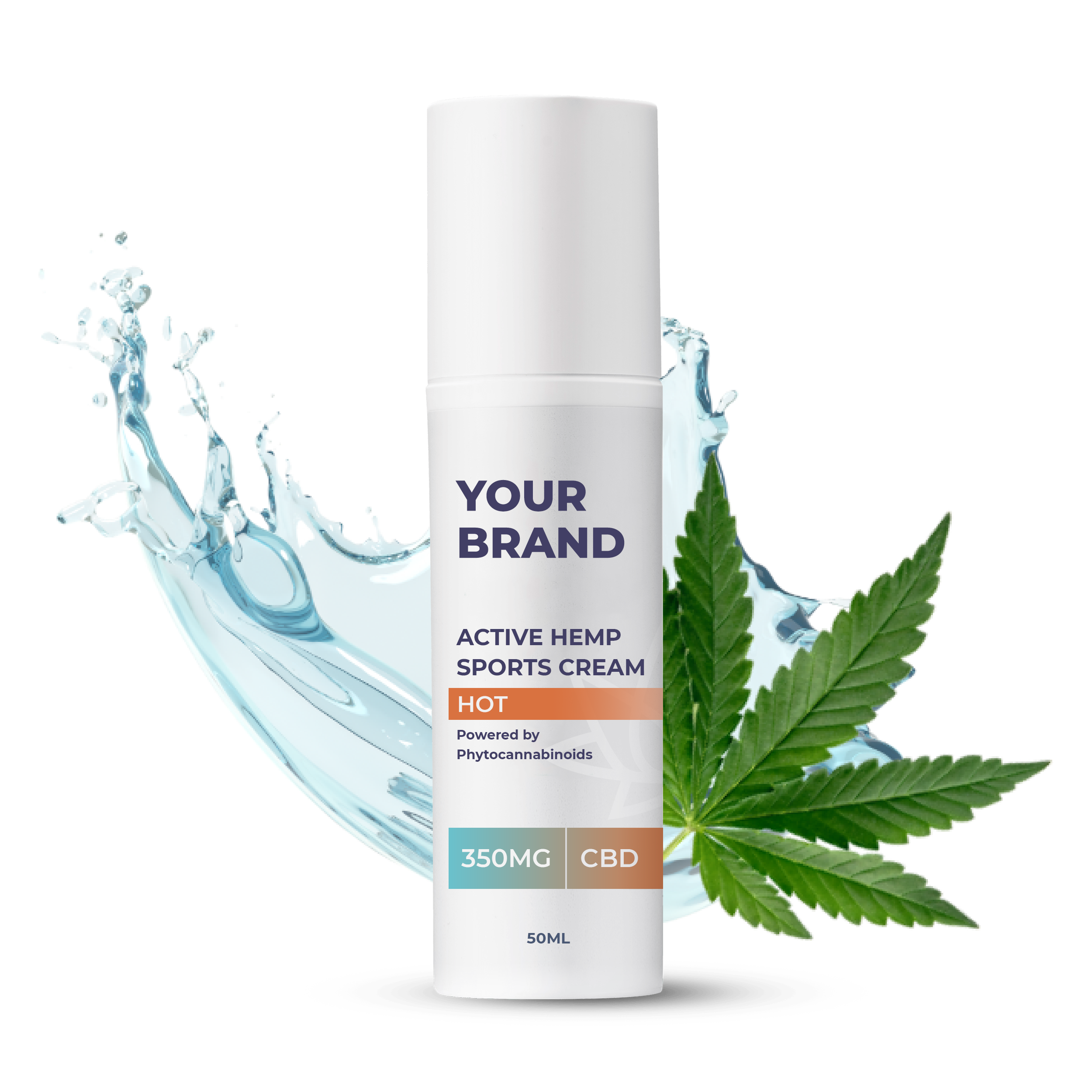 CBVit 12567 _SportsGel_hot (1) White & Private label Active Hemp CBD Face Cream supplied in a 50ml fully recyclable, twist top, pump dispensed, airless container